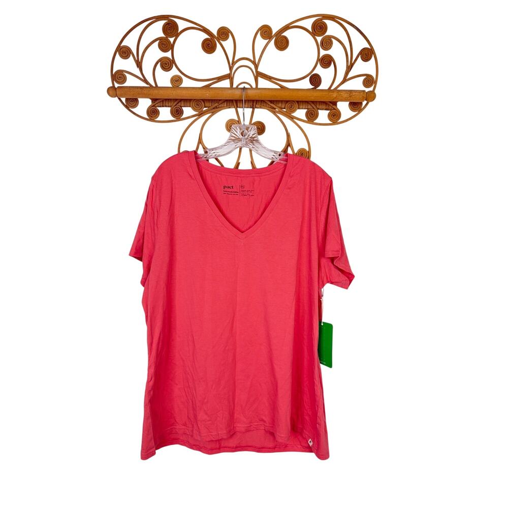 NEW Pact women's organic cotton v-neck shirt pink XXL